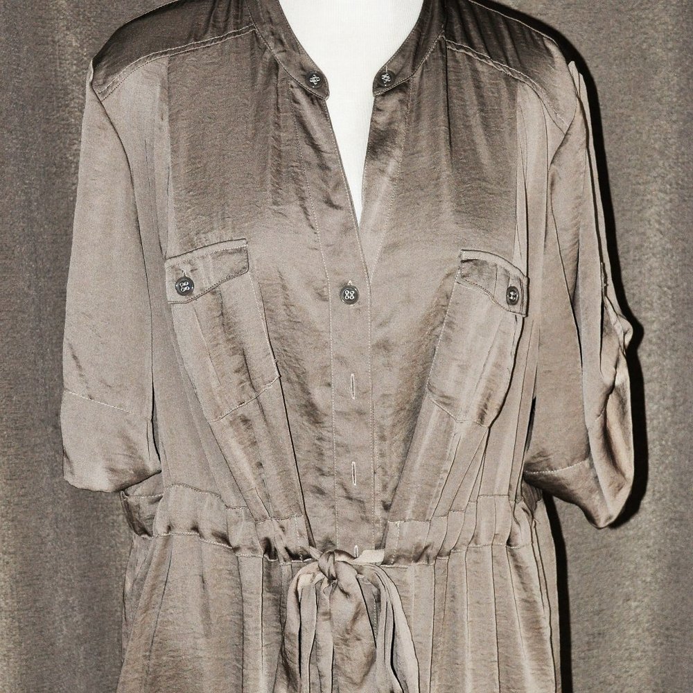 Lane Bryant Silky Tan button-Up Shirt-coat with Tie in Front
